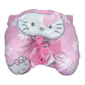 Hello Kitty Pink 3 Piece Snuggle Travel Set Mask Pillow Throw Soft & Cozy